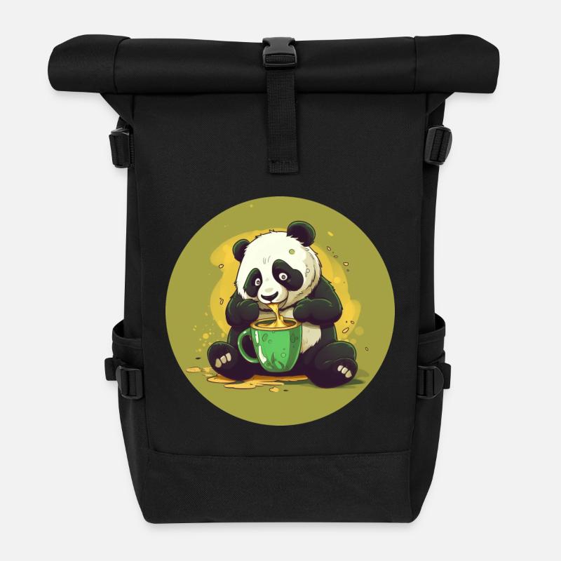 Panda avec café et choc sucré - Sac à dos roll top - noir