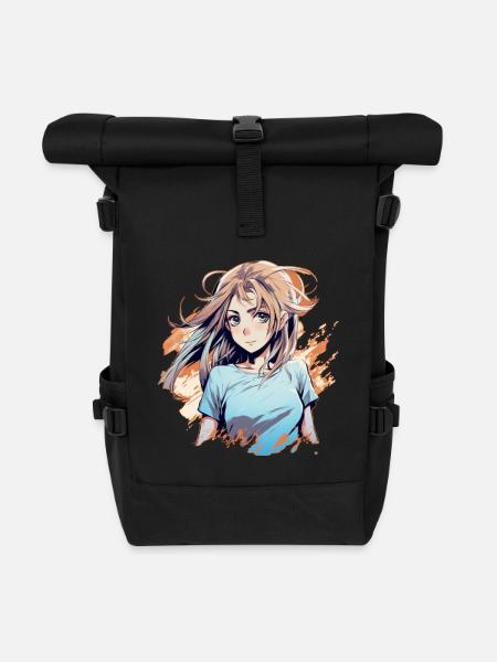 Anime Girl - Roll Top Backpack - black