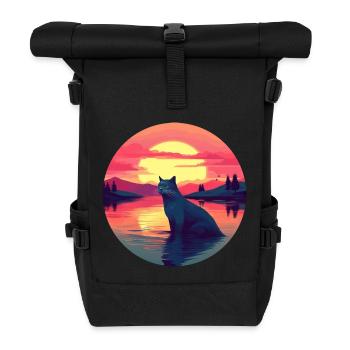 Cat in the Water Sunset - Roll Top Backpack - black - Front