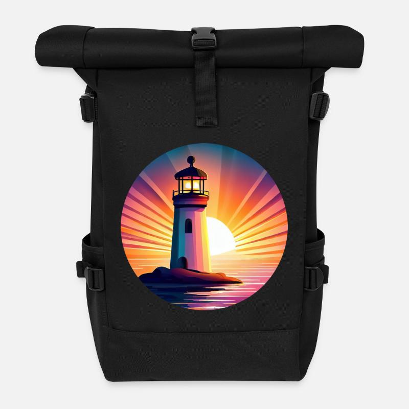 Leuchtturm bei Sonnenuntergang - Malerisches - Rolltop Rucksack - Schwarz
