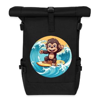 Surfender Schimpanse, Sportliches Tierdesign - Rolltop Rucksack - Schwarz - Vorne