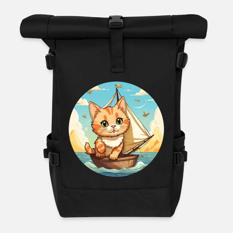 Chat à voile sur voilier, cravate coucher de soleil - Sac à dos roll top - noir