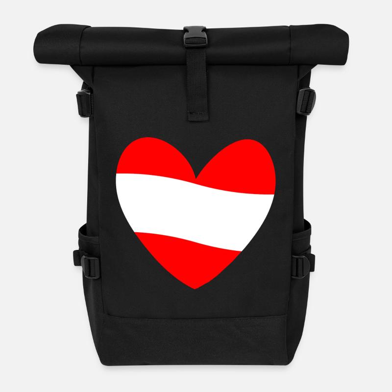 Österreich Flagge Herz - Rolltop Rucksack - Schwarz