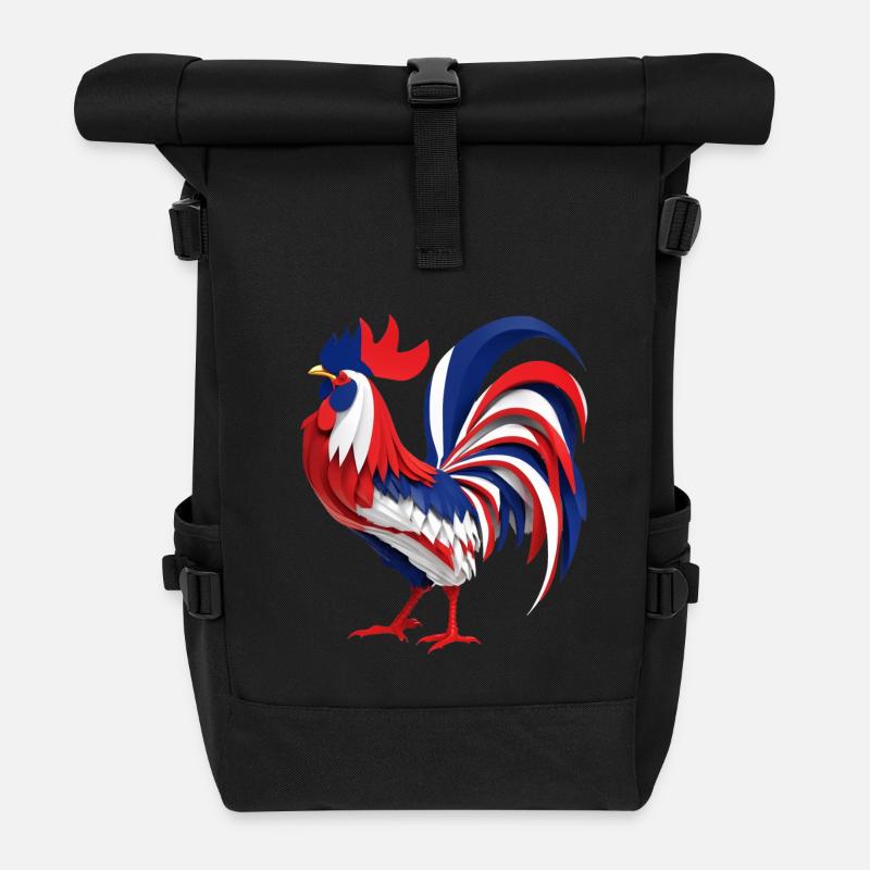 Coq français aux couleurs du drapeau - Sac à dos roll top - noir