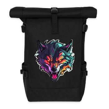 Wolf - Illustration - Rolltop Rucksack - Schwarz - Vorne