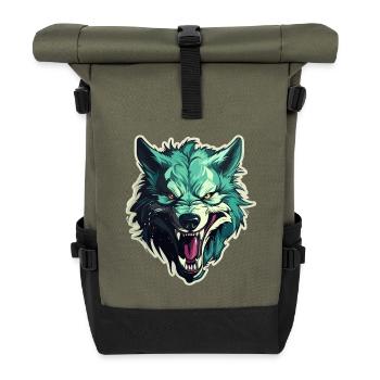 Wolf - Illustration - Rolltop Rucksack - Olive/Schwarz - Vorne