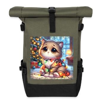 Cute Christmas Cat - Fairy Lights Chaos in the - Roll Top Backpack - olive/black - Front