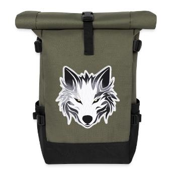 Wolf - Illustration - Rolltop Rucksack - Olive/Schwarz - Vorne