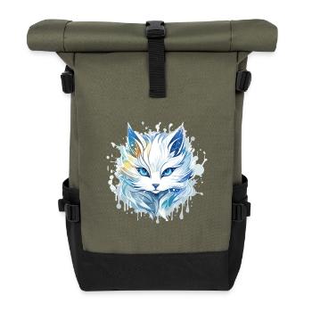 Cat - illustration - Roll Top Backpack - olive/black - Front
