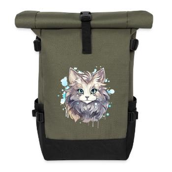Cat - illustration - Roll Top Backpack - olive/black - Front