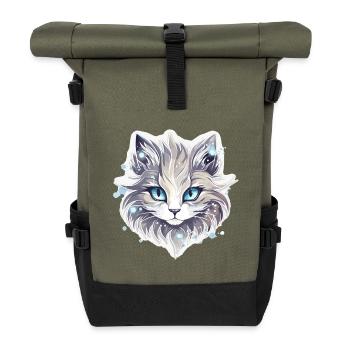 Cat - illustration - Roll Top Backpack - olive/black - Front
