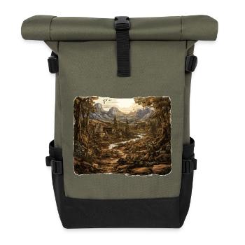 Landschaft - Illustration - Rolltop Rucksack - Olive/Schwarz - Vorne