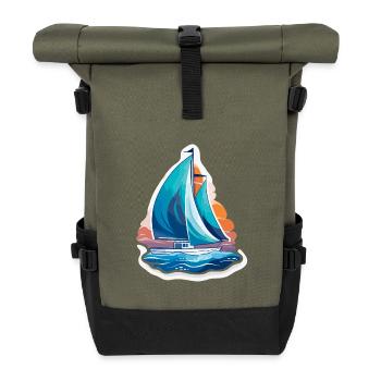 Sailboat - illustration - Roll Top Backpack - olive/black - Front