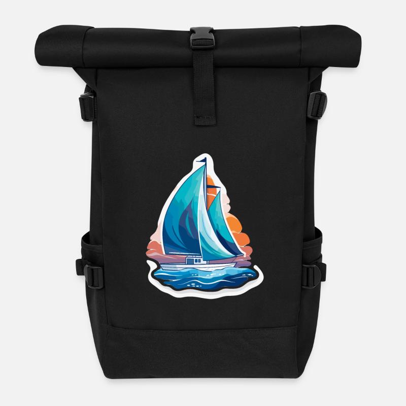 Voilier - illustration - Sac à dos roll top - noir