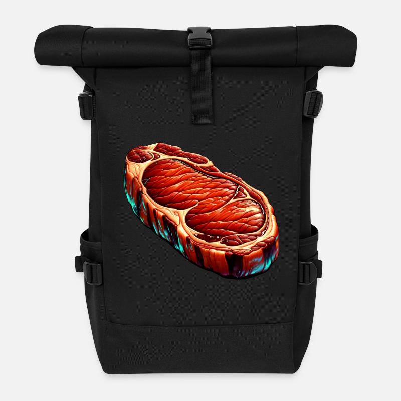 Fleisch | Grillen - Rolltop Rucksack - Schwarz