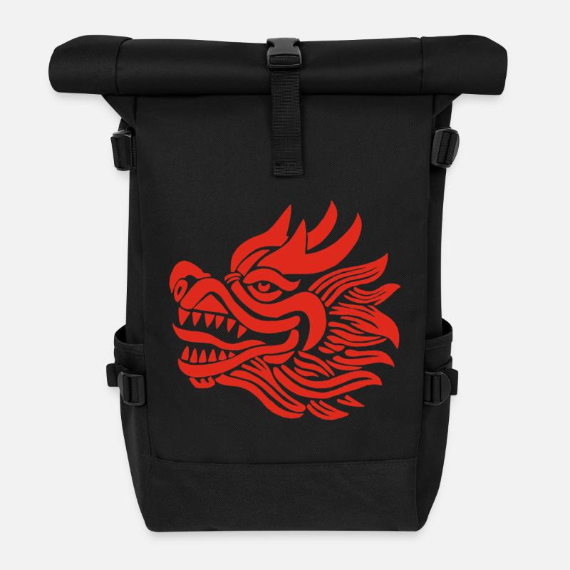 Chinesischer Drachenkopf (Rot) - Rolltop Rucksack - Schwarz