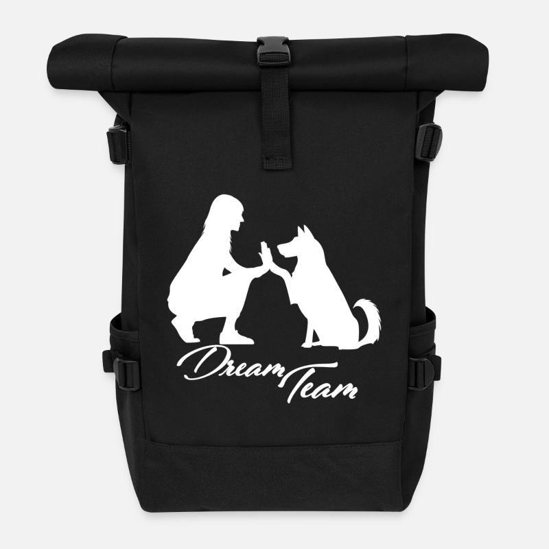Dream Team Hund weiß - Rolltop Rucksack - Schwarz