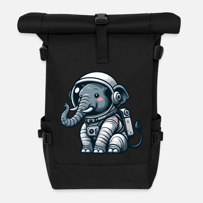 Elefant Astronaut Weltraum Universum - Rolltop Rucksack - Schwarz