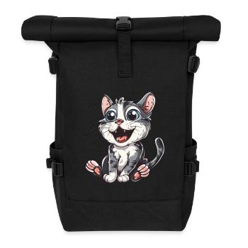 Verspieltes Kätzchen Mit Großen Augen - Rolltop Rucksack - Schwarz - Vorne