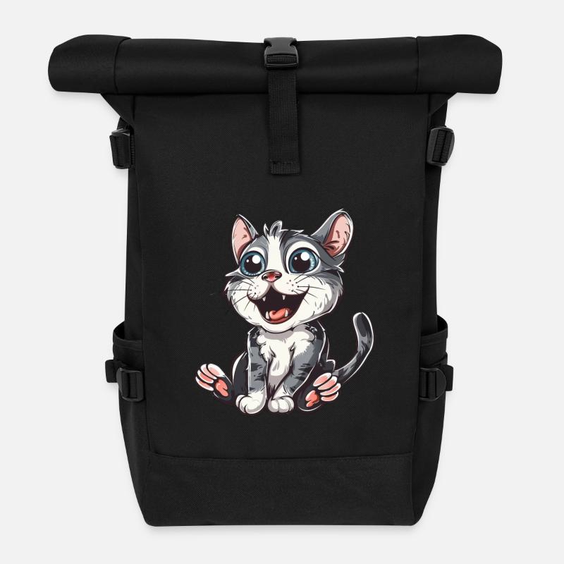 Verspieltes Kätzchen Mit Großen Augen - Rolltop Rucksack - Schwarz