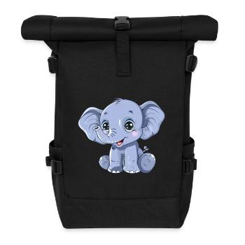 Cute blue elephant with big eyes - Roll Top Backpack - black - Front