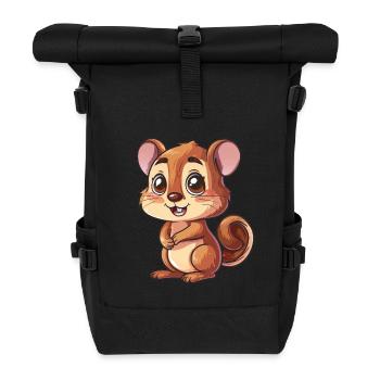 Cute Cartoon Chipmunk for Kids - Roll Top Backpack - black - Front