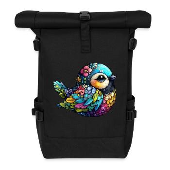 Floral Bird Harmony - Roll Top Backpack - black - Front