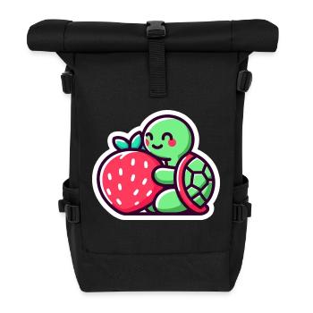 Süße Schildkröte umarmt eine süße Erdbeere - Rolltop Rucksack - Schwarz - Vorne