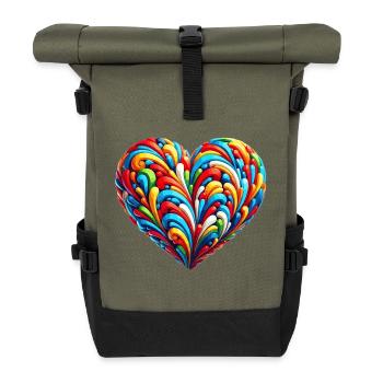 Colorful rainbow heart - Roll Top Backpack - olive/black - Front