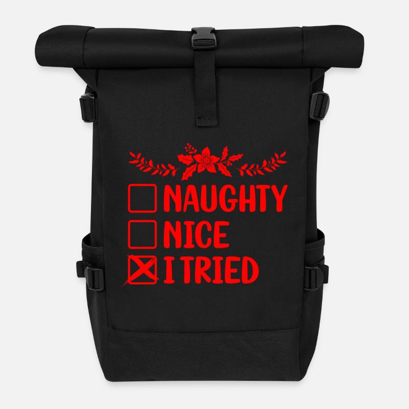 Naughty Nice I Tried - Rolltop Rucksack - Schwarz