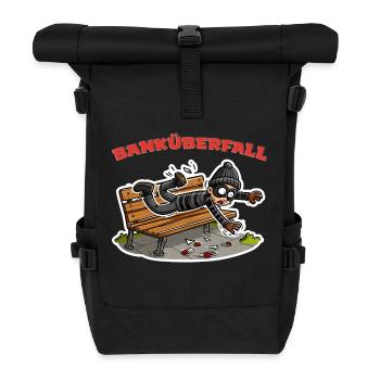 Banküberfall - Witziges Wortspiel im Cartoon Stil - Rolltop Rucksack - Schwarz - Vorne