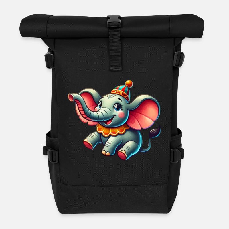 Elefant Zirkus - Rolltop Rucksack - Schwarz