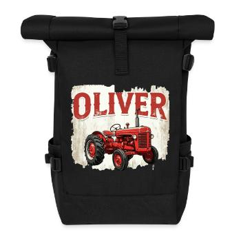 Oliver Personalized Nametag Tractor for OLIVER - Roll Top Backpack - black - Front