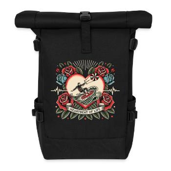 Kitesurfer Herzschlag Tattoo Retro Rosen - Rolltop Rucksack - Schwarz - Vorne