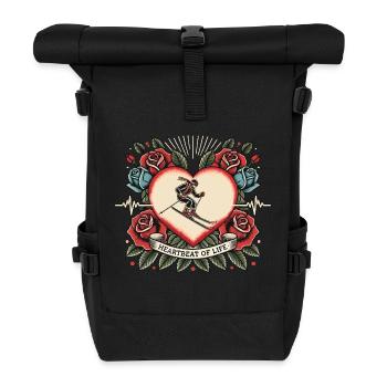 Skifahren Herzschlag Tattoo Retro Rosen - Rolltop Rucksack - Schwarz - Vorne