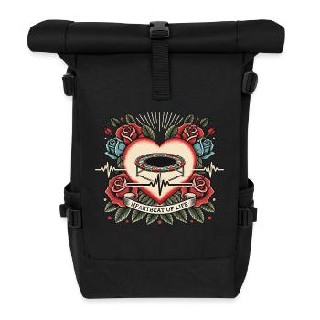 Beagle Herzschlag Retro Tattoo mit Rosen - Rolltop Rucksack - Schwarz - Vorne