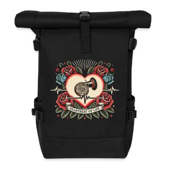 Akkordeon Herzschlag Retro Tattoo mit Rosen - Rolltop Rucksack - Schwarz - Vorne