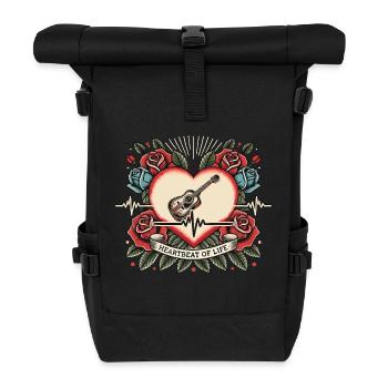 Einrad Herzschlag Retro Tattoo mit Rosen - Rolltop Rucksack - Schwarz - Vorne