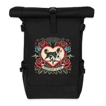Border Collie Herzschlag Tattoo Rosen Hund - Rolltop Rucksack - Schwarz - Vorne