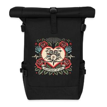 Herzschlag Bagger Retro Tattoo mit Rosen - Rolltop Rucksack - Schwarz - Vorne