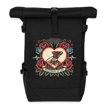 Holzfäller Herzschlag Retro Tattoo mit Rosen - Rolltop Rucksack - Schwarz - Vorne
