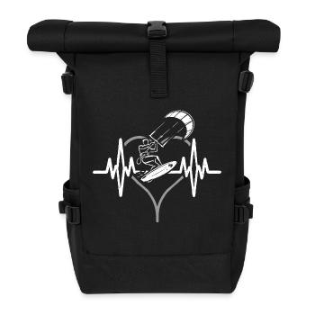 Herzschlag Kitesurfer Kitesurfen Kitesurfen - Rolltop Rucksack - Schwarz - Vorne