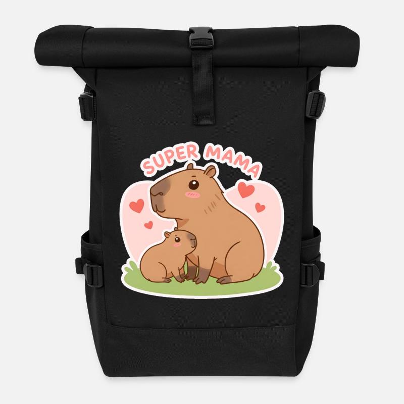 Super maman Capybara - Sac à dos roll top - noir