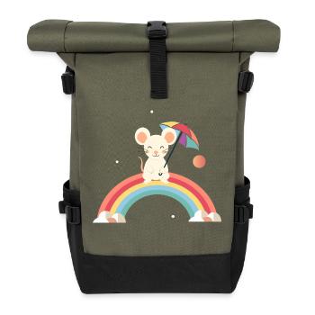 Souris joyeuse avec parapluie sur l’arc-en-ciel - Sac à dos roll top - olive/noir - Devant