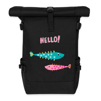 Drôle de poisson dire bonjour - Idée cadeau bébé - Sac à dos roll top - noir - Devant