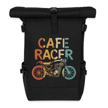 vintage caferacer illustration - custom biker logo - Roll Top Backpack - black - Front
