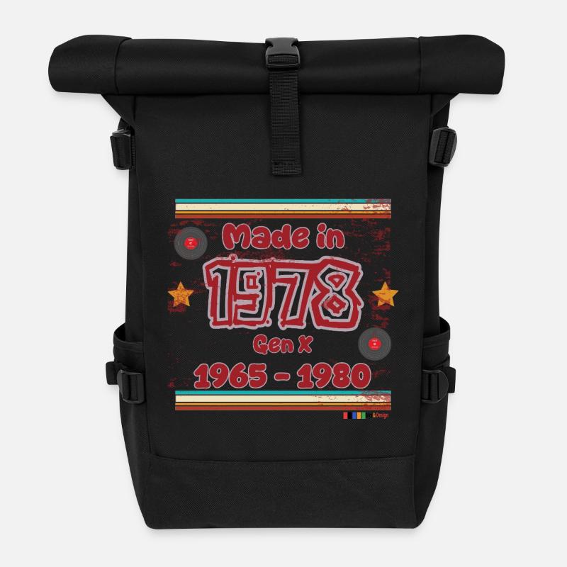 70s Generation Retro Design - Roll Top Backpack - black