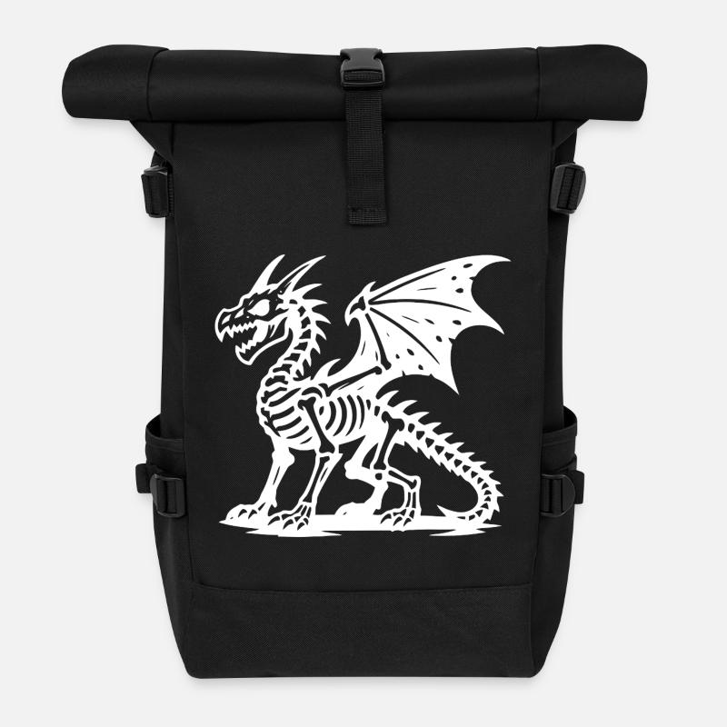 Mythischer Drache Skelett Illustration - Rolltop Rucksack - Schwarz