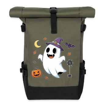 Whimsical Witch Ghost in Autumn Costume - Roll Top Backpack - olive/black - Front