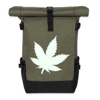 Cannabis Blatt Silhouette Mint - Rolltop Rucksack - Olive/Schwarz - Vorne